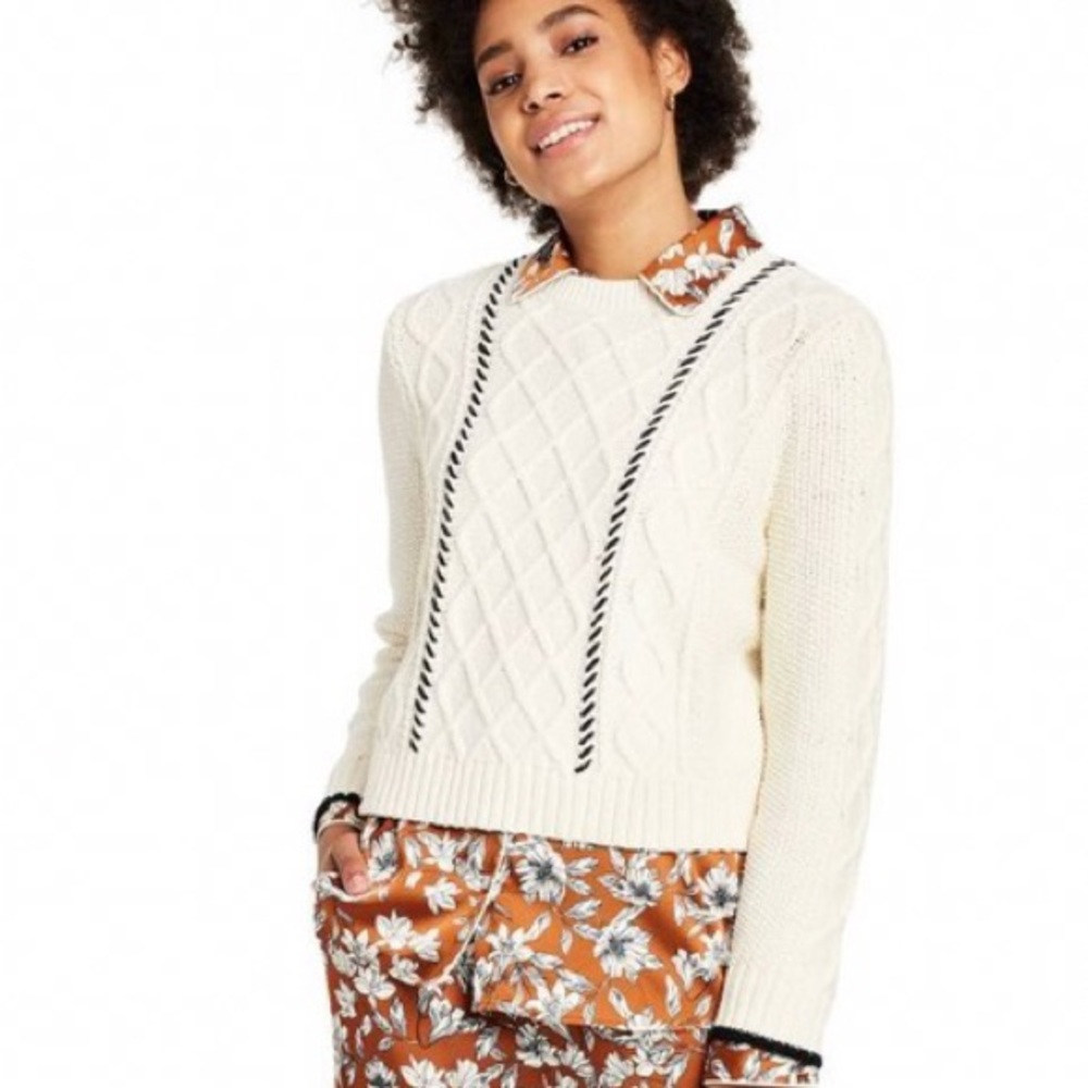 La Ligne X Target Cableknit Whipstitch Stripe Crewneck Sweater